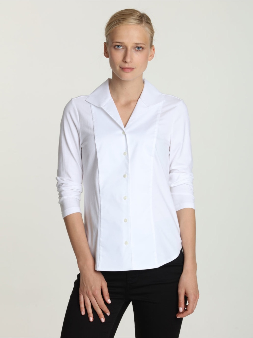 Hinson Wu Women’s White Donna 3/4 Sleeve Wing Collar "T" Shirt, Size Small